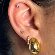 Medium 18k gold-filled oval stud with purple and orange gemstones; hypoallergenic posts; polished fall color pop