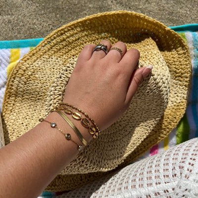 Connected cowrie shells 18k gold filled bracelet hypoallergenic and tarnish free