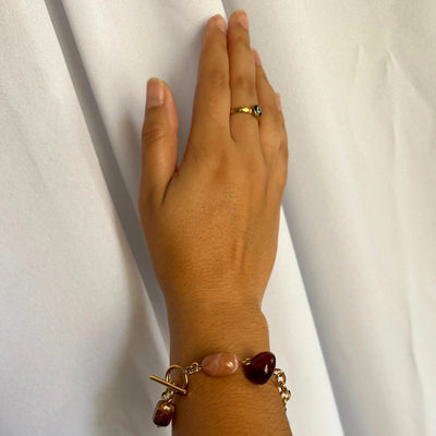 Gold paperclip chain bracelet with multicolor gemstone accents and tangle clasp, 18k gold-filled hypoallergenic tarnish-free bracelet.