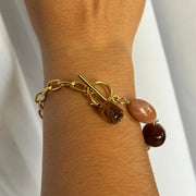 Gold paperclip chain bracelet with multicolor gemstone accents and tangle clasp, 18k gold-filled hypoallergenic tarnish-free bracelet.