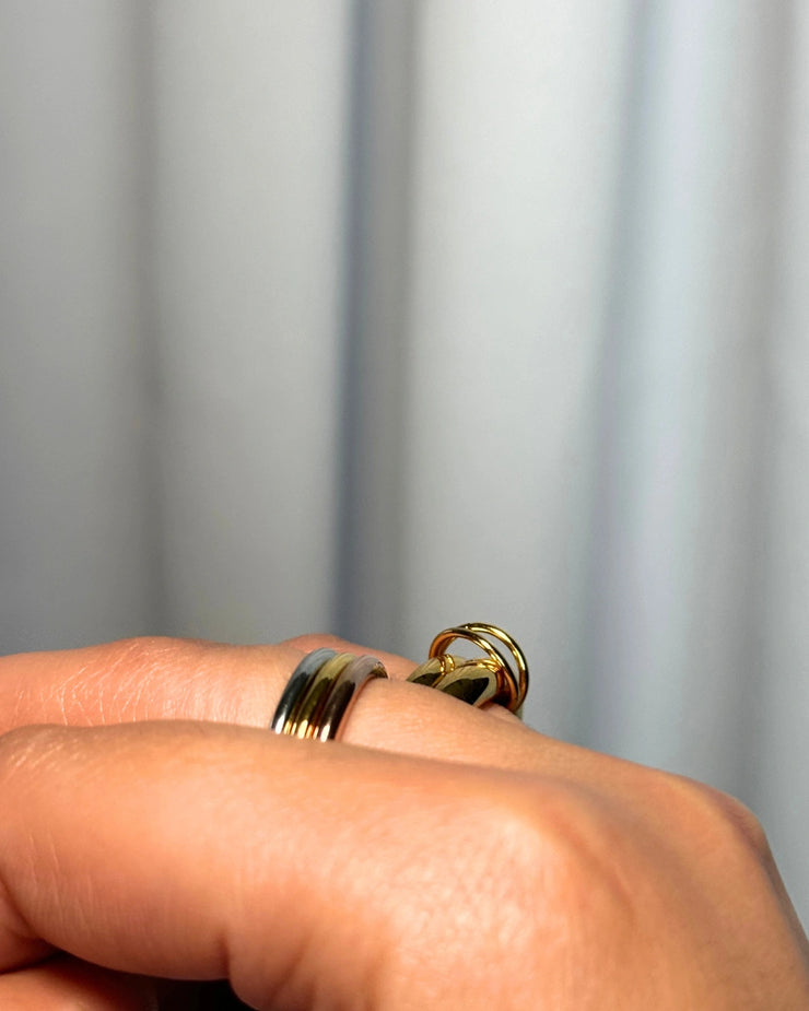 Sunkissed Duo Ring – Mixed metal double-band ring, hypoallergenic and tarnish-free, available in gold and silver.