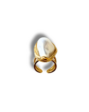 Gold filled pearl ring adjustable tarnish free water proof daily wear fashion forward statement ring 18k ring stack perfect 