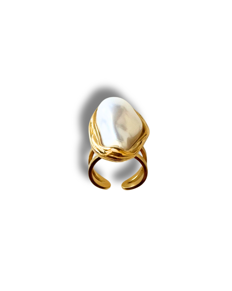 Gold filled pearl ring adjustable tarnish free water proof daily wear fashion forward statement ring 18k ring stack perfect 