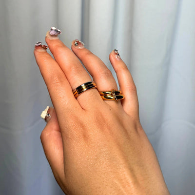 Sunkissed Duo Ring – Mixed metal double-band ring, hypoallergenic and tarnish-free, available in gold and silver.