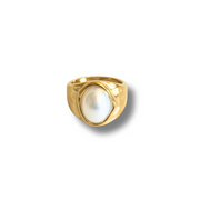 Gold ring with a white stone on a white background. gold pearl statement ring, hammered band ring, freshwater pearl ring, hypoallergenic ring, waterproof ring, size 7 gold ring, thick gold ring

Hammered Gold Ring with Freshwater Pearl – Tarnish-Free & Waterproof

Statement Gold Pearl Ring – Size 7

Isla Hammered Pearl Ring – Gold

Bold Gold Pearl Statement Ring – Size 7