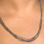 Sunbeam Necklace – Silver snake chain with gold bead accents, hypoallergenic and tarnish-free.