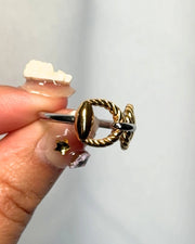 Meadow Twist Ring – Adjustable twisted chain ring in gold or mixed metal, hypoallergenic and tarnish-free, fits sizes 7-9.