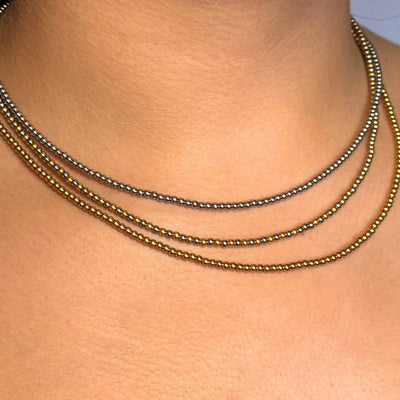 Sunkissed Bead Necklace – Mixed metal beaded necklace in silver, gold, and two-tone, hypoallergenic and tarnish-free