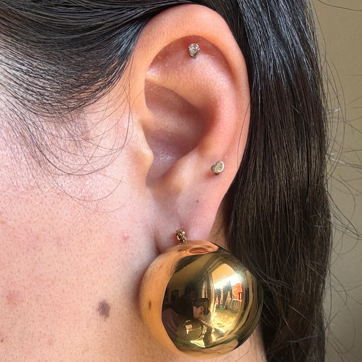 GOLD LARGE HOOP EARRINGS WITH DISCO BALL