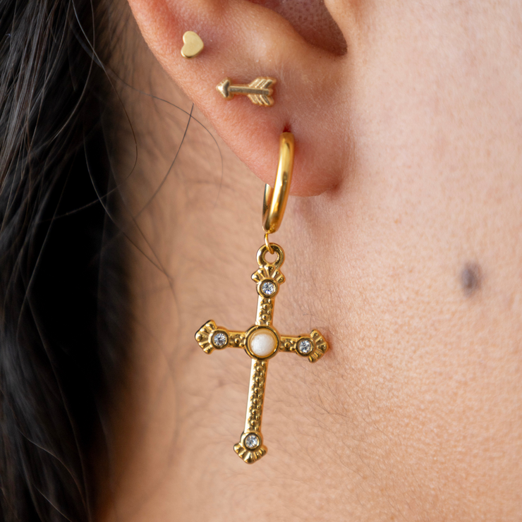 Amazon.com: Gold cross earring for men Dangling Small cross earring 14K Gold  Filled Mens Jewelry Huggies Earring Single Earring : Handmade Products