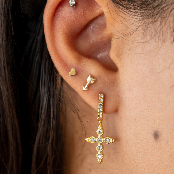 Gold Dangle Cross Hoop Earring — Rockford Collection