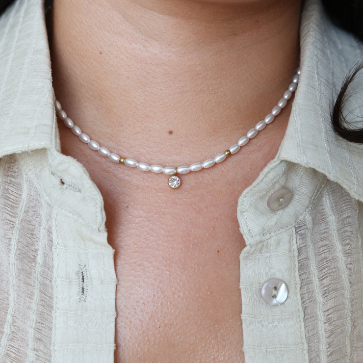 Ember Pearl CZ crystal Necklace