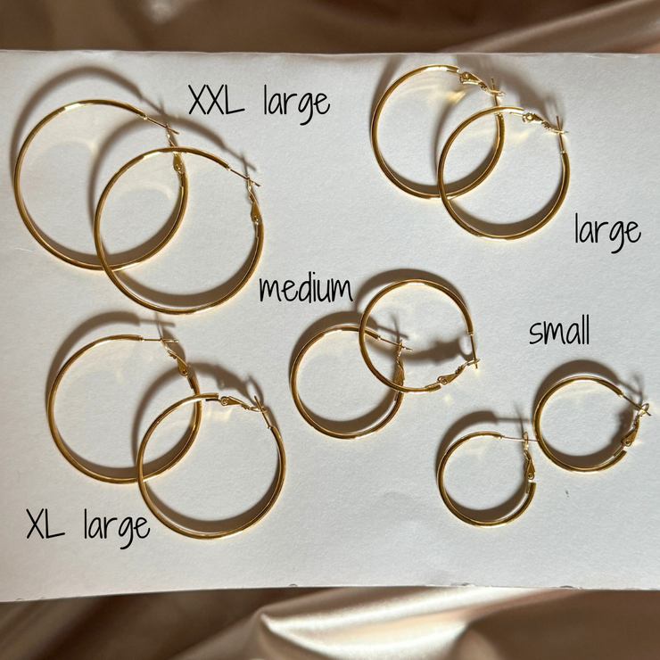 Thin hoop small, medium, large and Xl large hypoallergenic and tarnish-free earrings that can be worn daily, perfect for sensitive skin 