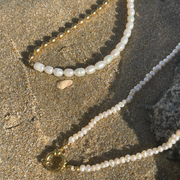 gold,necklace,pearl,layered,half and half necklace,hypoallergenic necklace,tarnish free
